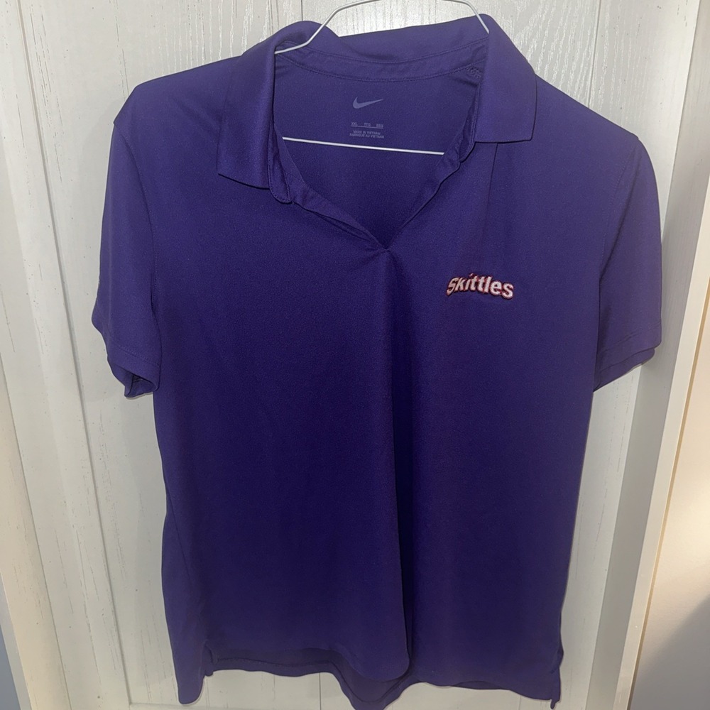Nike Skittles Mars Wrigley Embroidered Polo Shirt Womens XXL Purple Performance